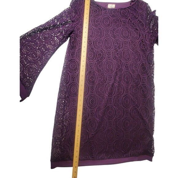 Emma & Michelle Elegant Purple Lace Bell Sleeve Sheath Dress Lined Body Women's - Picture 3 of 8